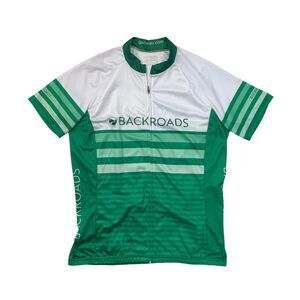 Louis Garneau Jersey Womens L Large White Green Road Cycling Backroads Full Zip